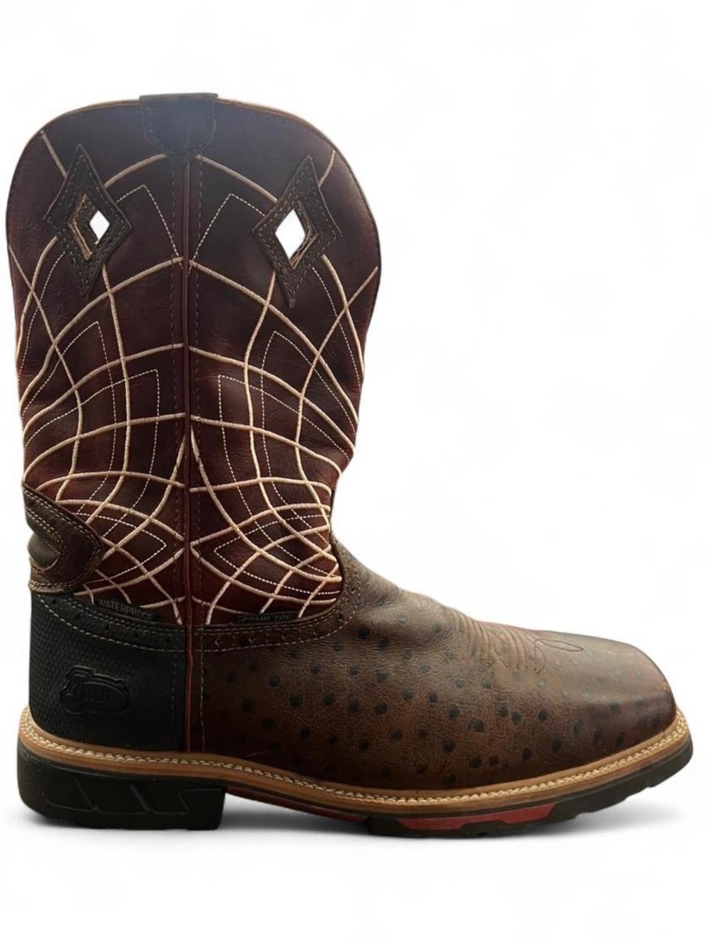 Mens Justin Derrickman Ostrich Print Leather Work Boots Composite Toe Size 14 D
